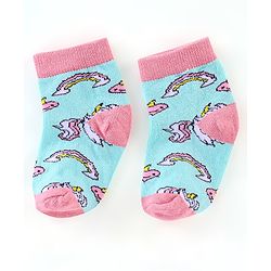 Cute Walk by Babyhug Non Terry Anti Bacterial Ankle Length Socks Unicorn Design Pack of 5 - Pink & White