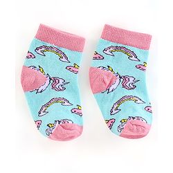 Cute Walk by Babyhug Non Terry Anti Bacterial Ankle Length Socks Unicorn Design Pack of 5 - Pink & White