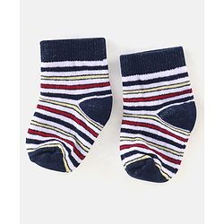 Cutewalk By Babyhug Anti Bacterial Ankle Length Socks Stripes & Star Design Pack Of 5- Navy Blue & Red