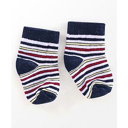 Cutewalk By Babyhug Anti Bacterial Ankle Length Socks Stripes & Star Design Pack Of 5- Navy Blue & Red
