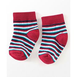 Cutewalk By Babyhug Anti Bacterial Ankle Length Socks Stripes & Star Design Pack Of 5- Navy Blue & Red