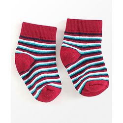 Cutewalk By Babyhug Anti Bacterial Ankle Length Socks Stripes & Star Design Pack Of 5- Navy Blue & Red