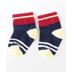 Cutewalk By Babyhug Anti Bacterial Ankle Length Socks Stripes & Star Design Pack Of 5- Navy Blue & Red