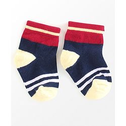 Cutewalk By Babyhug Anti Bacterial Ankle Length Socks Stripes & Star Design Pack Of 5- Navy Blue & Red