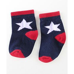 Cutewalk By Babyhug Anti Bacterial Ankle Length Socks Stripes & Star Design Pack Of 5- Navy Blue & Red