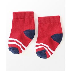 Cutewalk By Babyhug Anti Bacterial Ankle Length Socks Stripes & Star Design Pack Of 5- Navy Blue & Red