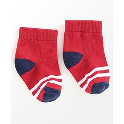 Cutewalk By Babyhug Anti Bacterial Ankle Length Socks Stripes & Star Design Pack Of 5- Navy Blue & Red