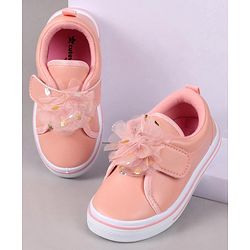 Cute Walk by Babyhug Velcro Closure Casual Shoes With Floral Applique - Pink