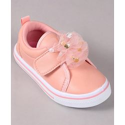Cute Walk by Babyhug Velcro Closure Casual Shoes With Floral Applique - Pink