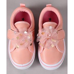 Cute Walk by Babyhug Velcro Closure Casual Shoes With Floral Applique - Pink