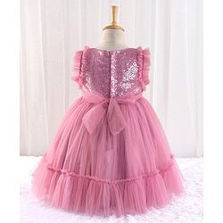 Babyhug Sleeveless Sequined Party Frock with 3D Floral Applique - Dusky Pink