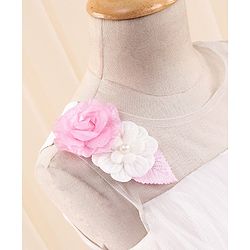 Babyhug Sleeveless Party Frock in Pleated Net with Floral Applique - White