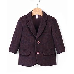 Babyhug Full Sleeves Textured Party Wear Checked Blazer - Purple