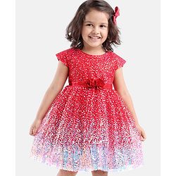 Babyhug Sleeveless Sequined Party Frock with Corsage - Red