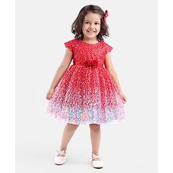 Babyhug Sleeveless Sequined Party Frock with Corsage - Red