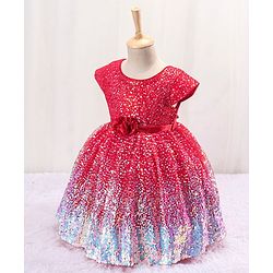 Babyhug Sleeveless Sequined Party Frock with Corsage - Red