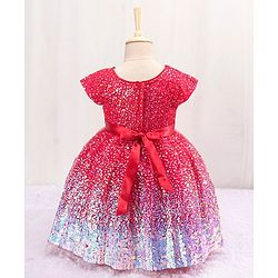Babyhug Sleeveless Sequined Party Frock with Corsage - Red