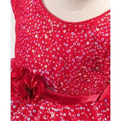 Babyhug Sleeveless Sequined Party Frock with Corsage - Red