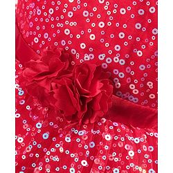 Babyhug Sleeveless Sequined Party Frock with Corsage - Red