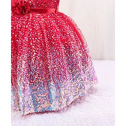 Babyhug Sleeveless Sequined Party Frock with Corsage - Red