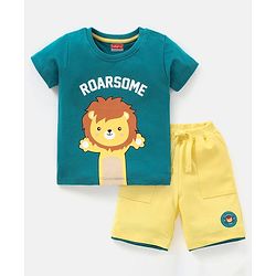 Babyhug 100% Cotton Single Jersey Half Sleeves T-Shirt & Shorts Set Lion Print - Green & Yellow