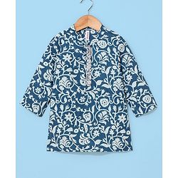 Babyhug 100% Cotton Full Sleeves Floral Printed Kurta & Dhoti - Navy Blue