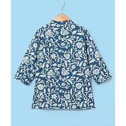 Babyhug 100% Cotton Full Sleeves Floral Printed Kurta & Dhoti - Navy Blue