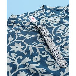 Babyhug 100% Cotton Full Sleeves Floral Printed Kurta & Dhoti - Navy Blue