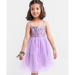 Babyhug Sleeveless Embroidered Ethnic Dress With Mirror Detailing- Lavender