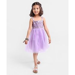 Babyhug Sleeveless Embroidered Ethnic Dress With Mirror Detailing- Lavender
