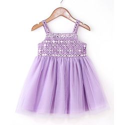 Babyhug Sleeveless Embroidered Ethnic Dress With Mirror Detailing- Lavender