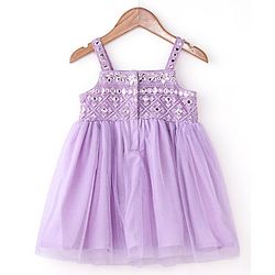 Babyhug Sleeveless Embroidered Ethnic Dress With Mirror Detailing- Lavender