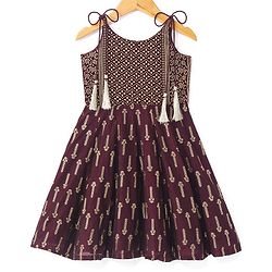 Babyhug Woven Foil Printed Sleeveless Ethnic Dress - Maroon