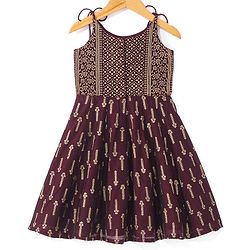 Babyhug Woven Foil Printed Sleeveless Ethnic Dress - Maroon