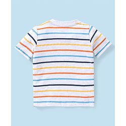 Babyhug Cotton Knit Guitar Printed Dungaree with Half Sleeves Striped T-Shirt Set - Blue & White