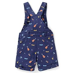 Babyhug Cotton Knit Guitar Printed Dungaree with Half Sleeves Striped T-Shirt Set - Blue & White