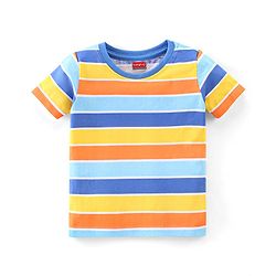 Babyhug Single Jersey Half Sleeves T-Shirt & Denim Dungaree With Text Embroidery - Blue & Orange
