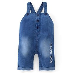 Babyhug Single Jersey Half Sleeves T-Shirt & Denim Dungaree With Text Embroidery - Blue & Orange