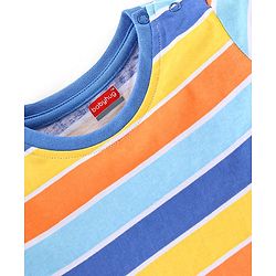 Babyhug Single Jersey Half Sleeves T-Shirt & Denim Dungaree With Text Embroidery - Blue & Orange