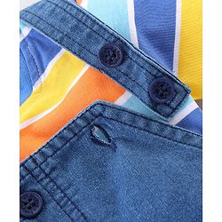 Babyhug Single Jersey Half Sleeves T-Shirt & Denim Dungaree With Text Embroidery - Blue & Orange
