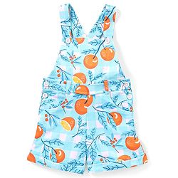 Babyhug 100% Cotton Knit Dungaree and Half Sleeves T-Shirt Set Solid Colour and Fruits Print - Orange & Blue