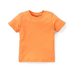 Babyhug 100% Cotton Knit Dungaree and Half Sleeves T-Shirt Set Solid Colour and Fruits Print - Orange & Blue