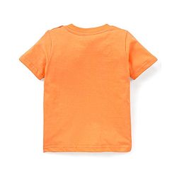 Babyhug 100% Cotton Knit Dungaree and Half Sleeves T-Shirt Set Solid Colour and Fruits Print - Orange & Blue