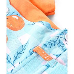 Babyhug 100% Cotton Knit Dungaree and Half Sleeves T-Shirt Set Solid Colour and Fruits Print - Orange & Blue