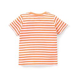 Babyhug Cotton Knit Dungaree and Half Sleeves T-Shirt Set Stripes & Dino Print - Orange & Light Green