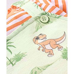 Babyhug Cotton Knit Dungaree and Half Sleeves T-Shirt Set Stripes & Dino Print - Orange & Light Green