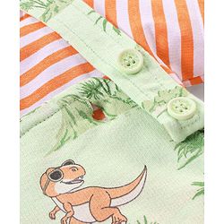 Babyhug Cotton Knit Dungaree and Half Sleeves T-Shirt Set Stripes & Dino Print - Orange & Light Green