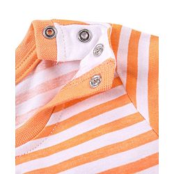 Babyhug Cotton Knit Dungaree and Half Sleeves T-Shirt Set Stripes & Dino Print - Orange & Light Green