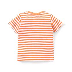 Babyhug Cotton Knit Dungaree and Half Sleeves T-Shirt Set Stripes & Dino Print - Orange & Light Green