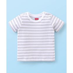 Babyhug Cotton Knit Wild Animal Print Knee length Dungaree with Half Sleeves Stripe Inner Tee - Grey & Blue